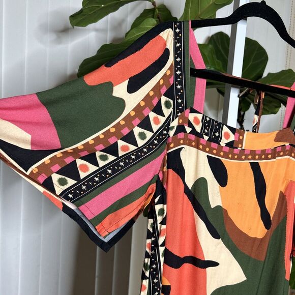 CaCay Maxi Dress Kaftan Made in Brasil Bohemian Tribal Artsy Resort Size M - Picture 3 of 11